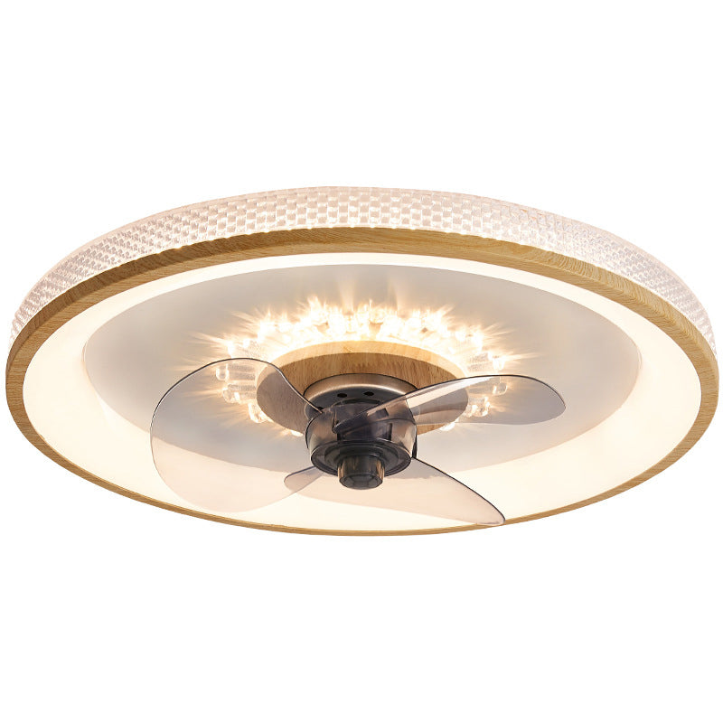 Nordic Minimalist Round Acrylic Wood Grain LED Ceiling Fan Light