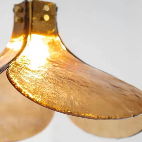 Vintage Amber Glass Floral Brass Pendant Light - 1-Light Fixture