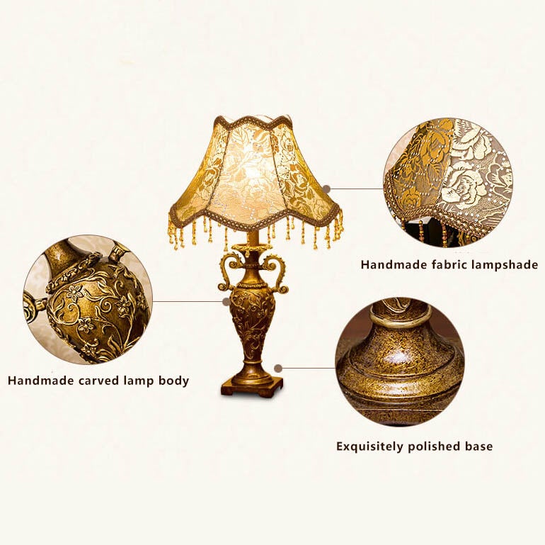 European Vintage Fabric Antique 1-Light Table Lamp - Classic Home Decor, Rustic Lighting, Vintage Style, Elegant Table Lamp