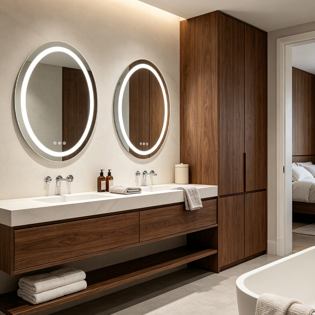 LED Oval Bathroom Lighted Vanity Mirror Multifunctional with Dimmable Touch Lighting, Anti-Fog, Backlit Makeup Mirror, Wall-Mounted Illuminated Vanity Mirror for Home and Salon Use