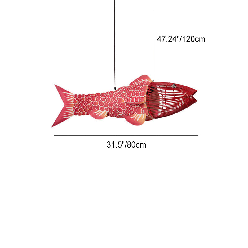 Traditional Chinese Koi Fish Chandelier - Iron PVC Fabric 2/4 Light Dining Room Decor