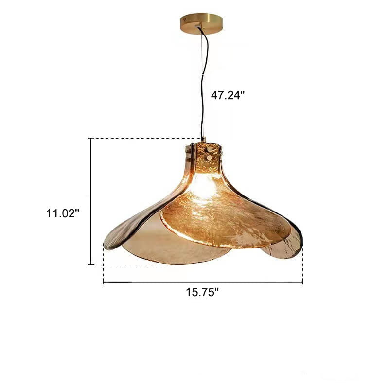 Vintage Amber Glass Floral Brass Pendant Light - 1-Light Fixture