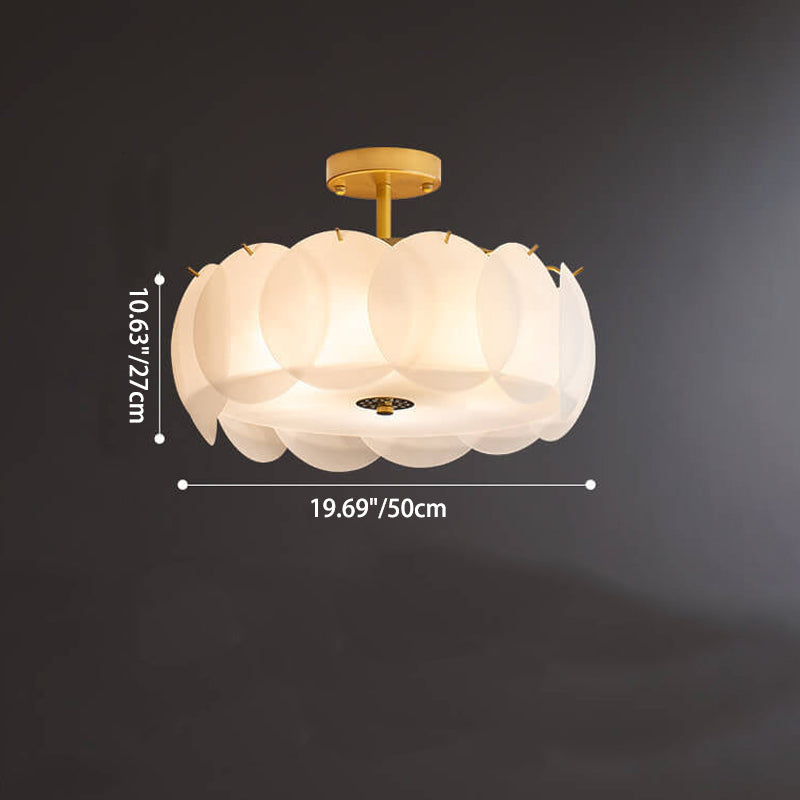 French Glass Round Drum Semi-Flush Mount Ceiling Light - 5/6 Light Fixture, Elegant Lighting, Modern Design, Home Decor, Living Room Illumination