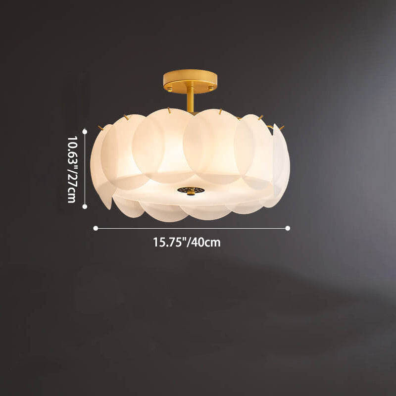 French Glass Round Drum Semi-Flush Mount Ceiling Light - 5/6 Light Fixture, Elegant Lighting, Modern Design, Home Decor, Living Room Illumination