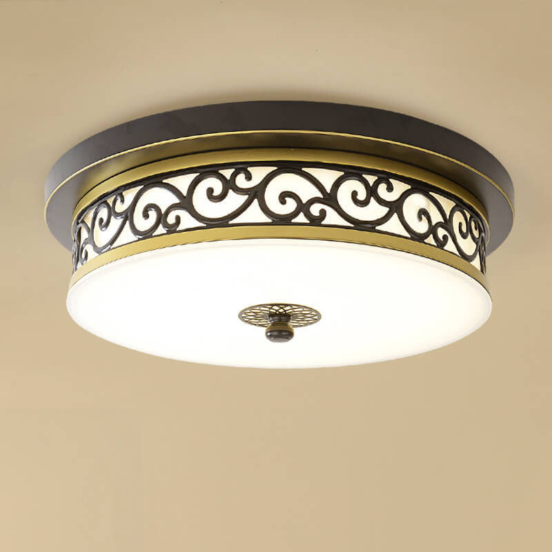 Vintage Circle Patterned Edge Iron LED Flush Mount Light