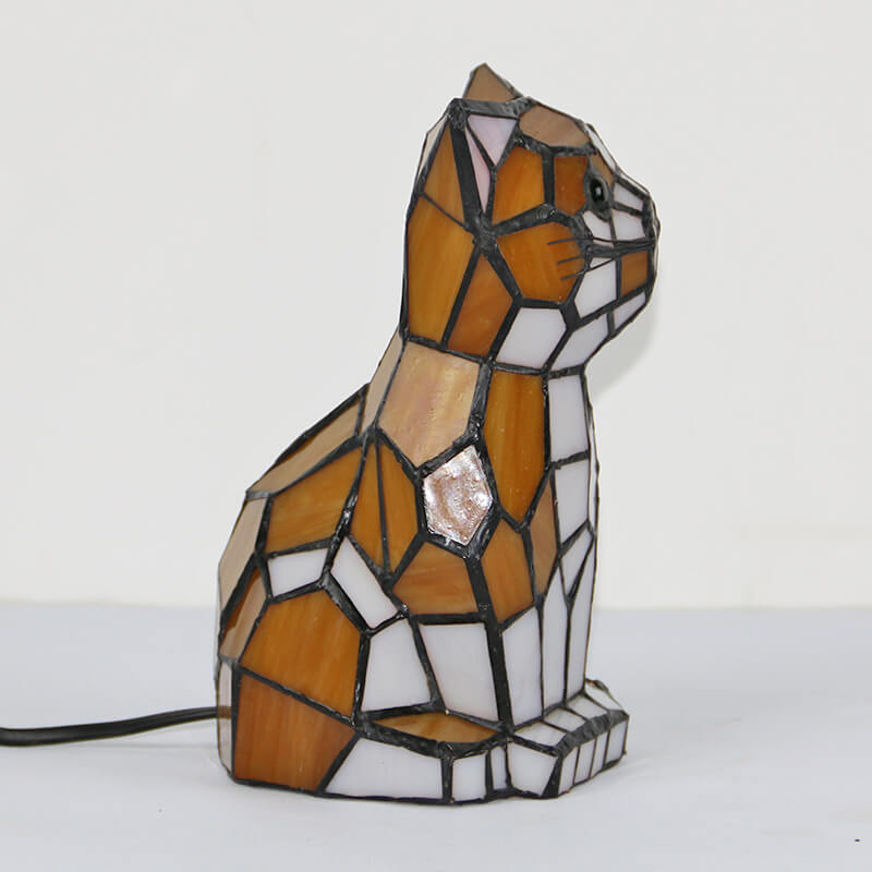 Tiffany Style Cats & Dogs Stained Glass Night Light Table Lamp - Pet Lover Decor, Unique Gift