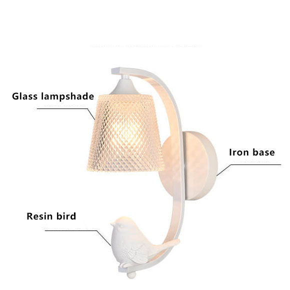 Modern Glass Shade Wall Sconce Lamp with Resin Bird Accent - 1-Light Fixture