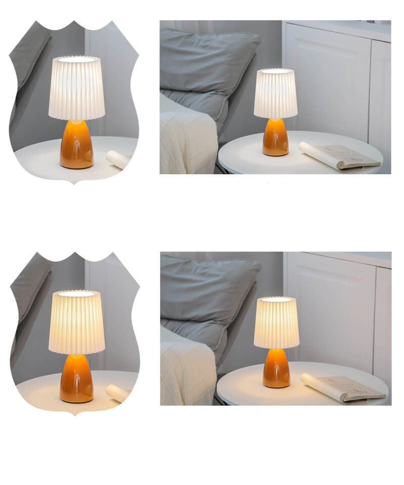 Nordic Vintage Pleated Shade Glass Base Table Lamp - 1-Light Home Accent