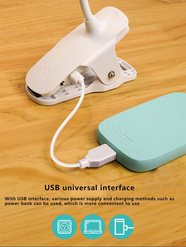 Rechargeable LED Clip Desk Lamp - Eye Protection Night Light for Reading