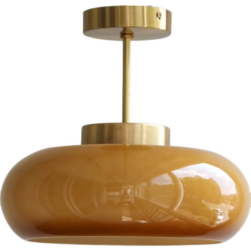Vintage Brass Yellow Glass Semi-Flush Mount Ceiling Light