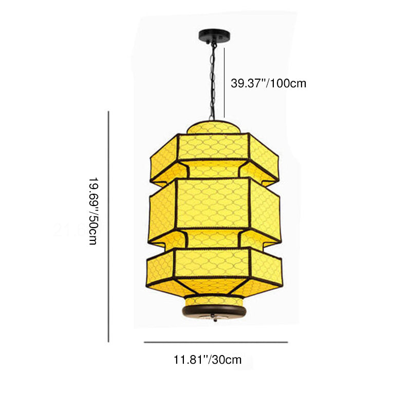 Chinese Retro Hexagonal Faux Sheepskin Pendant Light - 1-Light Iron Fixture