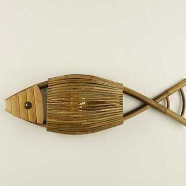 Vintage Bamboo Weaving Fish Wall Sconce Lamp - 1-Light, Rustic Decor, Coastal Home Lighting, Nautical Wall Art