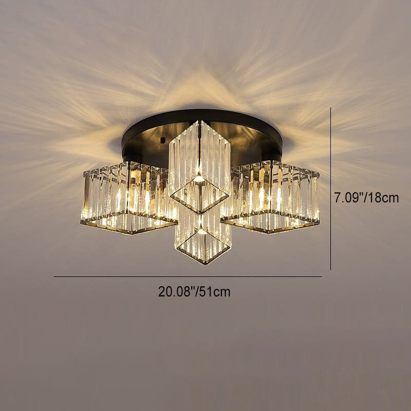 Modern Luxury Diamond Shaped Iron Crystal Semi-Flush Mount Ceiling Light - 3/4/5/6 Light Fixture
