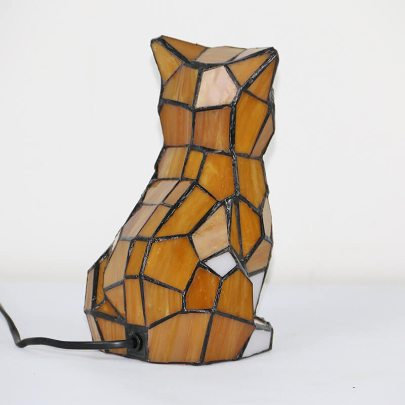 Tiffany Style Cats & Dogs Stained Glass Night Light Table Lamp - Pet Lover Decor, Unique Gift