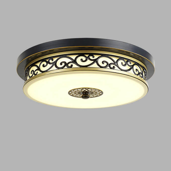 Vintage Circle Patterned Edge Iron LED Flush Mount Light