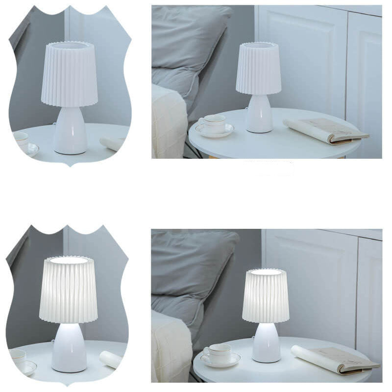 Nordic Vintage Pleated Shade Glass Base Table Lamp - 1-Light Home Accent