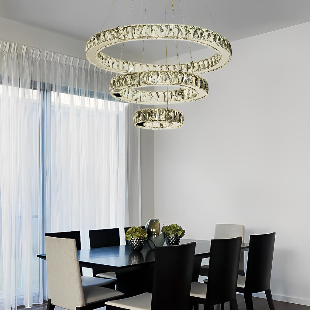 Luxury Crystal LED Chandelier 3-Tier Geometric Pendant Light