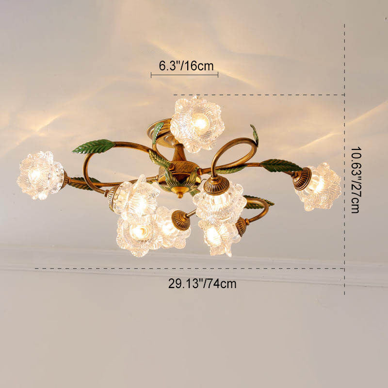 Modern Idyllic Iron Flower Branch Semi-Flush Mount Lighting - 6/8/10 Light