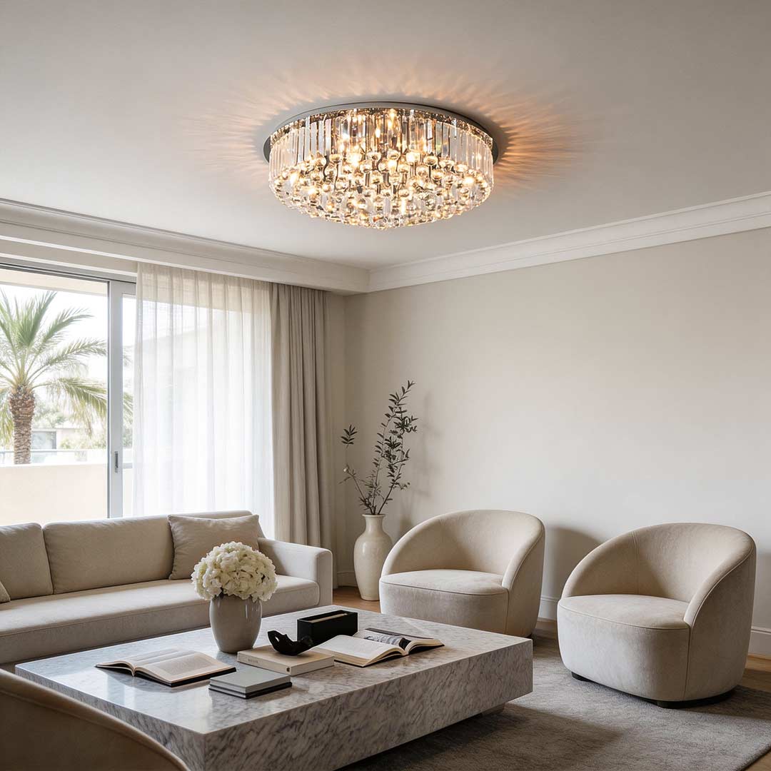 Round Crystal Flush Mount Light - Luxury Modern Ceiling Fixture