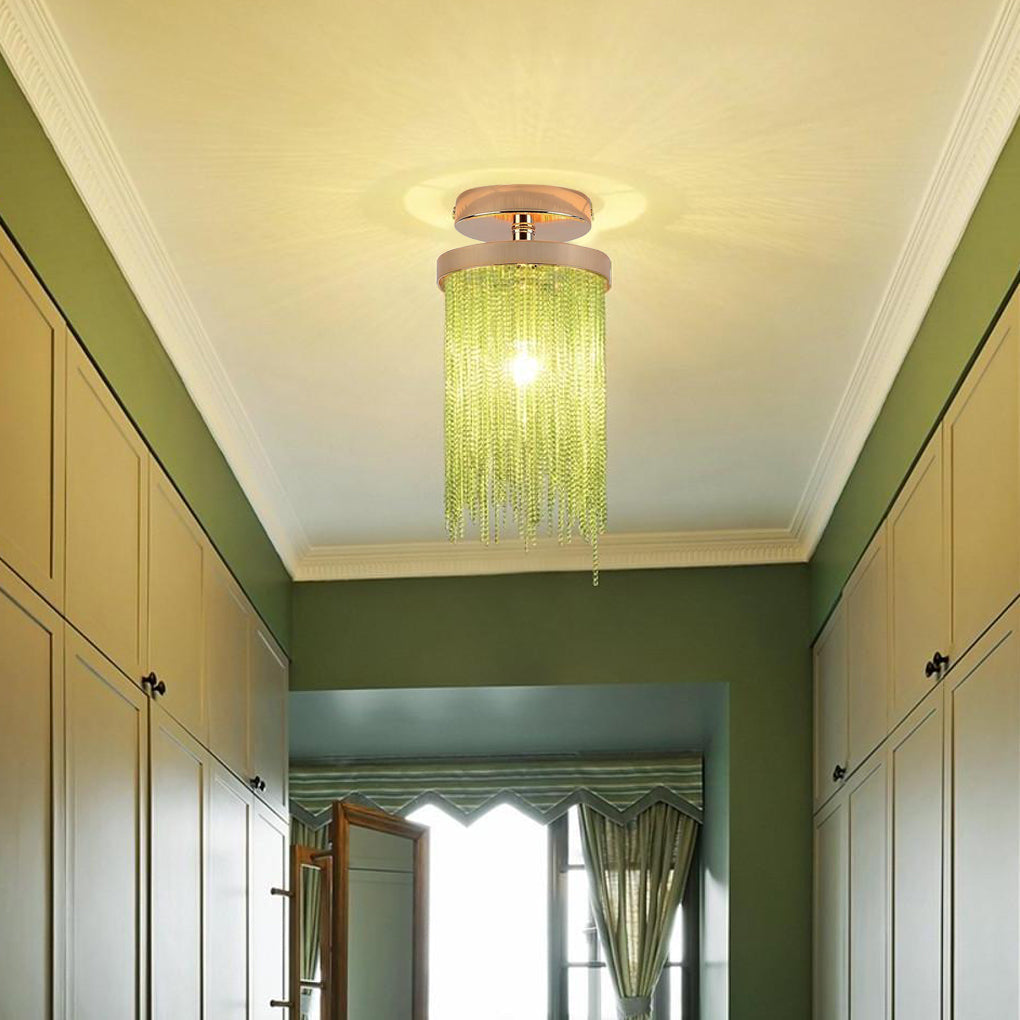Metal LED Modern Farmhouse Semi Flush Mount Light with Tassel Pendant