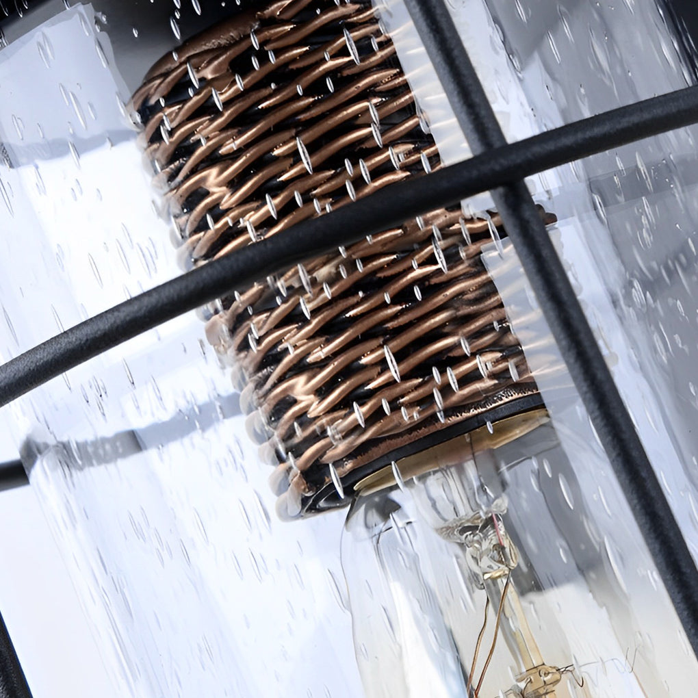 Waterproof Black Retro Rustic Iron Glass Lantern Exterior Wall Light