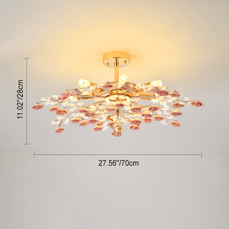 Modern Luxury Rose Iron Ceramic Crystal Chandelier 6/7/8 Light