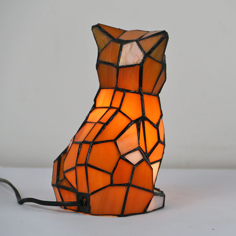 Tiffany Style Creative Cats Dogs Stained Glass Night Light Table Lamp 1-Light Art Deco Pet Decorative Lighting Home Accessories Unique Gifts for Cat Lovers Dog Lovers Bedroom Nightstand Decor