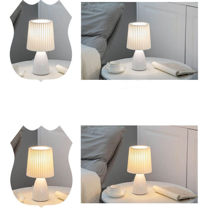 Nordic Vintage Pleated Shade Glass Base Table Lamp - 1-Light Home Accent