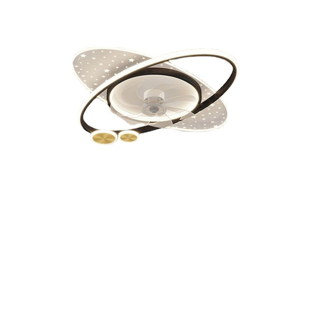 Modern Creative Planet Star Effect LED Flush Mount Ceiling Fan Light, Contemporary Indoor Lighting Fixture, Energy-Efficient Ceiling Fan with Light, Stylish LED Ceiling Fan for Home Decor, Whisper Quiet Ceiling Fan with Remote Control, Unique Star Pattern
