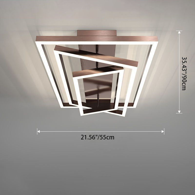 Modern Minimalist LED Flush Mount Ceiling Light - Aluminum Finish Multi-layer Rectangular Frame for Living Room