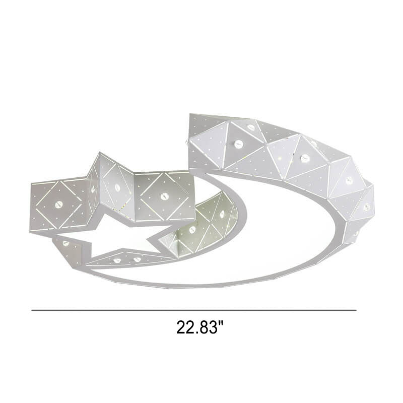 Modern Star Moon Geometric Iron LED Kids Flush Mount Ceiling Light, Baby Room Lighting Fixture, Nursery Ceiling Lamp, Boys Girls Bedroom Decor, Astronaut Space Theme Light, Energy-Efficient Kids Room Illumination, Stylish Flush Mount Design for Children's