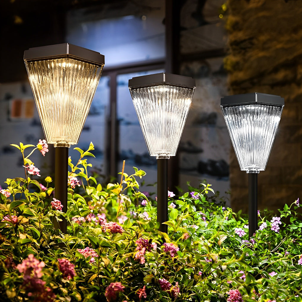 Dimmable LED Solar Post Lights with Ripple Lampshade for Garden Pathway