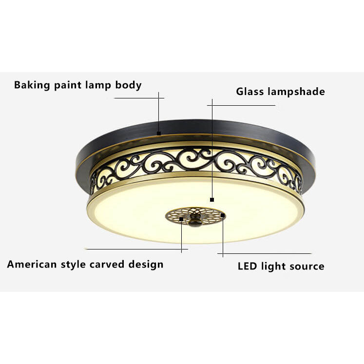 Vintage Circle Patterned Edge Iron LED Flush Mount Light