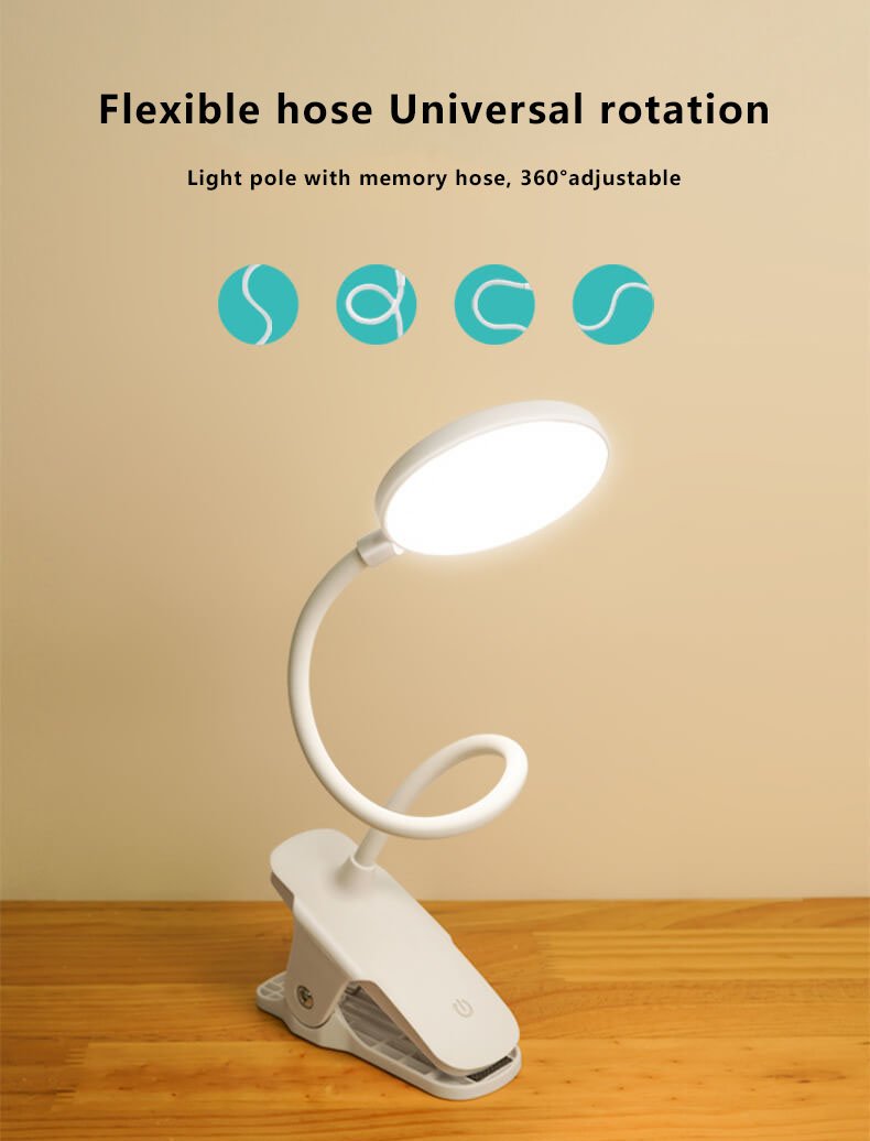 Rechargeable LED Clip Desk Lamp - Eye Protection Night Light for Reading