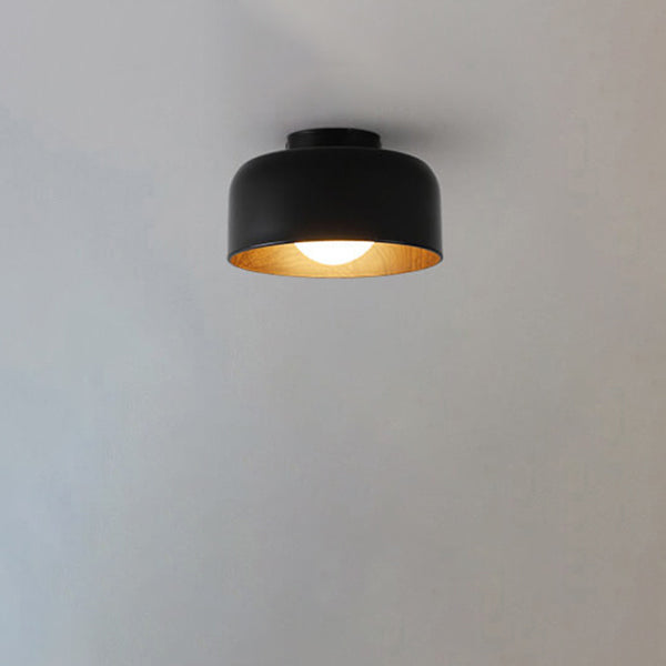 Minimalist Dome Wood Grain Iron 1-Light Semi-Flush Mount Ceiling Fixture
