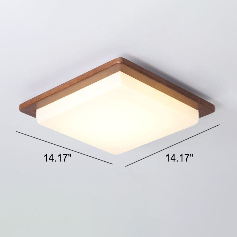 Modern Chinese Walnut Square LED Ceiling Light Fixture