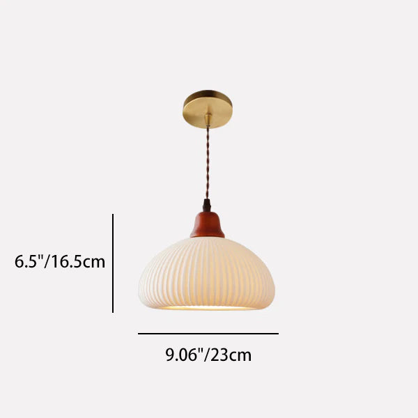 Traditional Japanese Pleated Round Dome Pendant Light - Solid Wood & Iron, 1-Light Fixture for Living Room & Bedroom