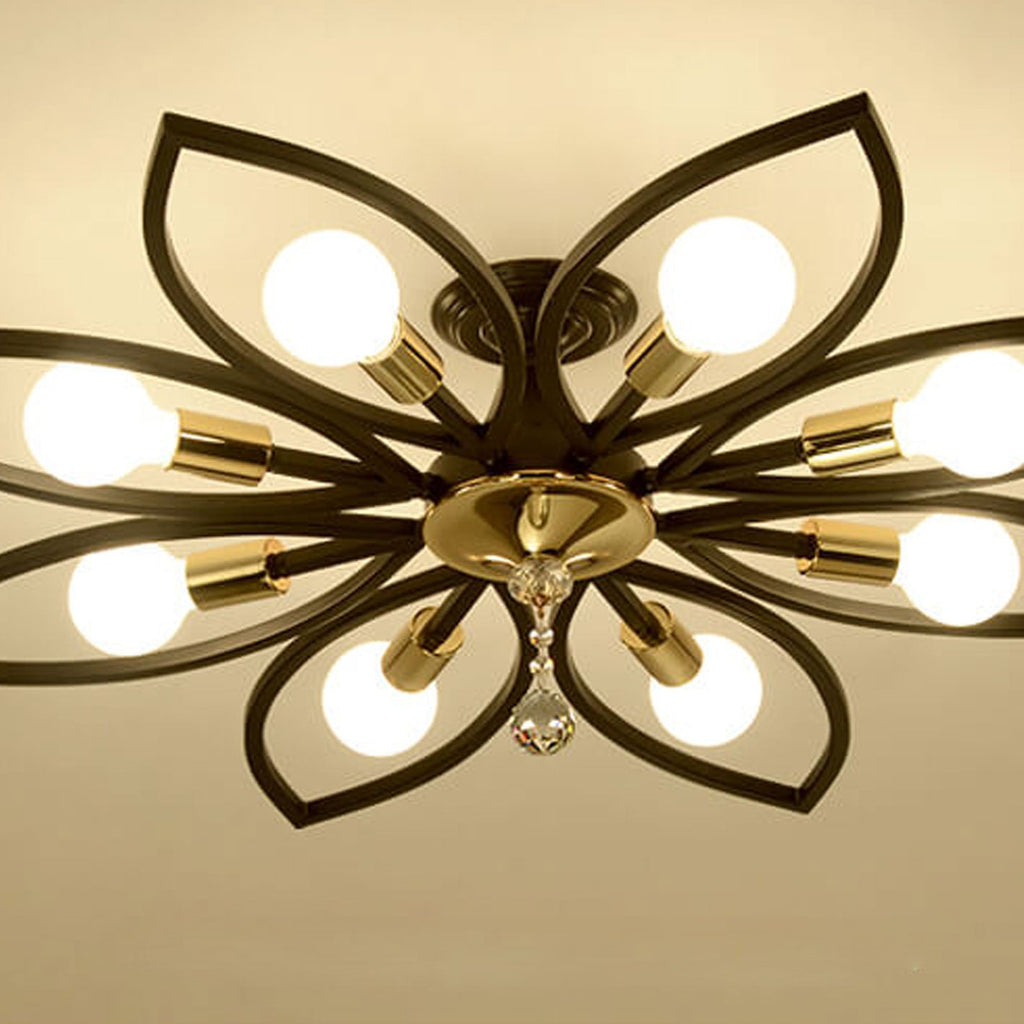 Nordic Luxury Wrought Iron Crystal Flush Mount Ceiling Light - 6/8 Light Design