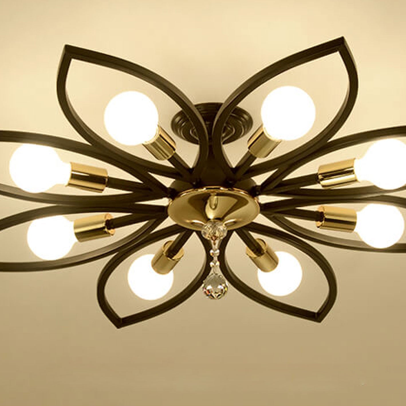 Nordic Luxury Wrought Iron Crystal Flush Mount Ceiling Light - 6/8 Light Design
