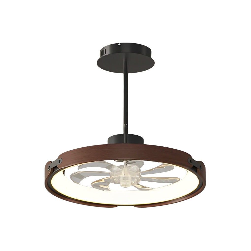 Round Wood LED Bladeless Ceiling Fan - 3 Step Dimming & App Control