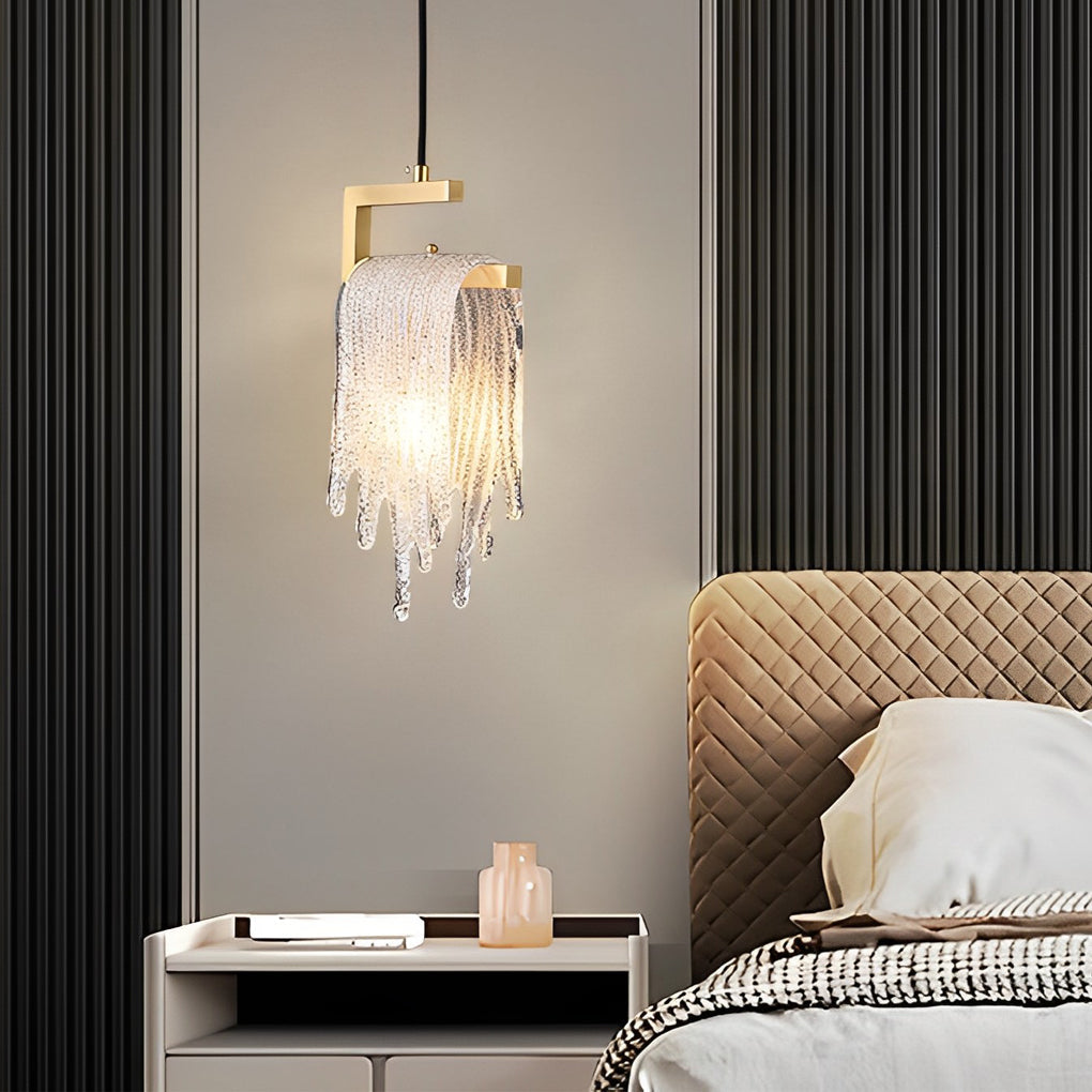 Handmade Glass LED Pendant Light - Modern Copper Button Switch Design