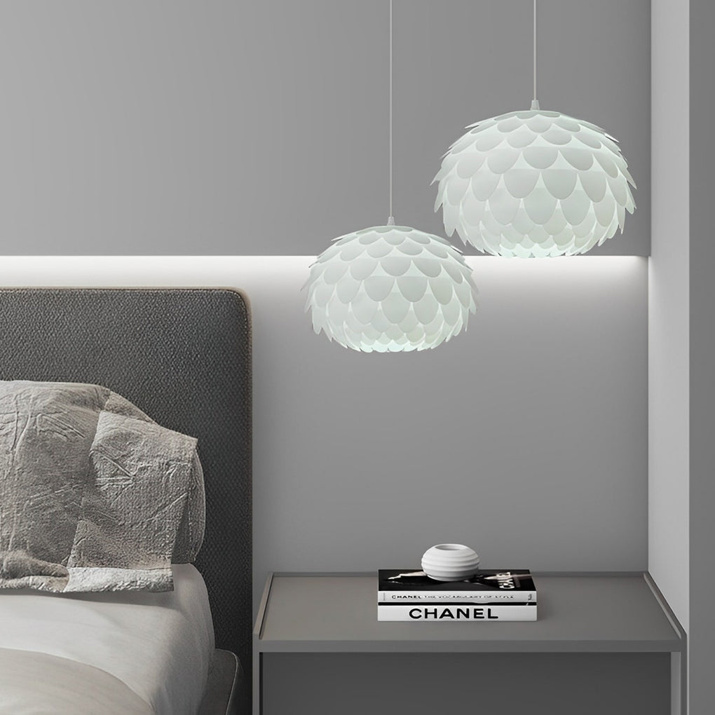 Round Fish Scales LED Pendant Light - Three Step Dimming, Modern White Design