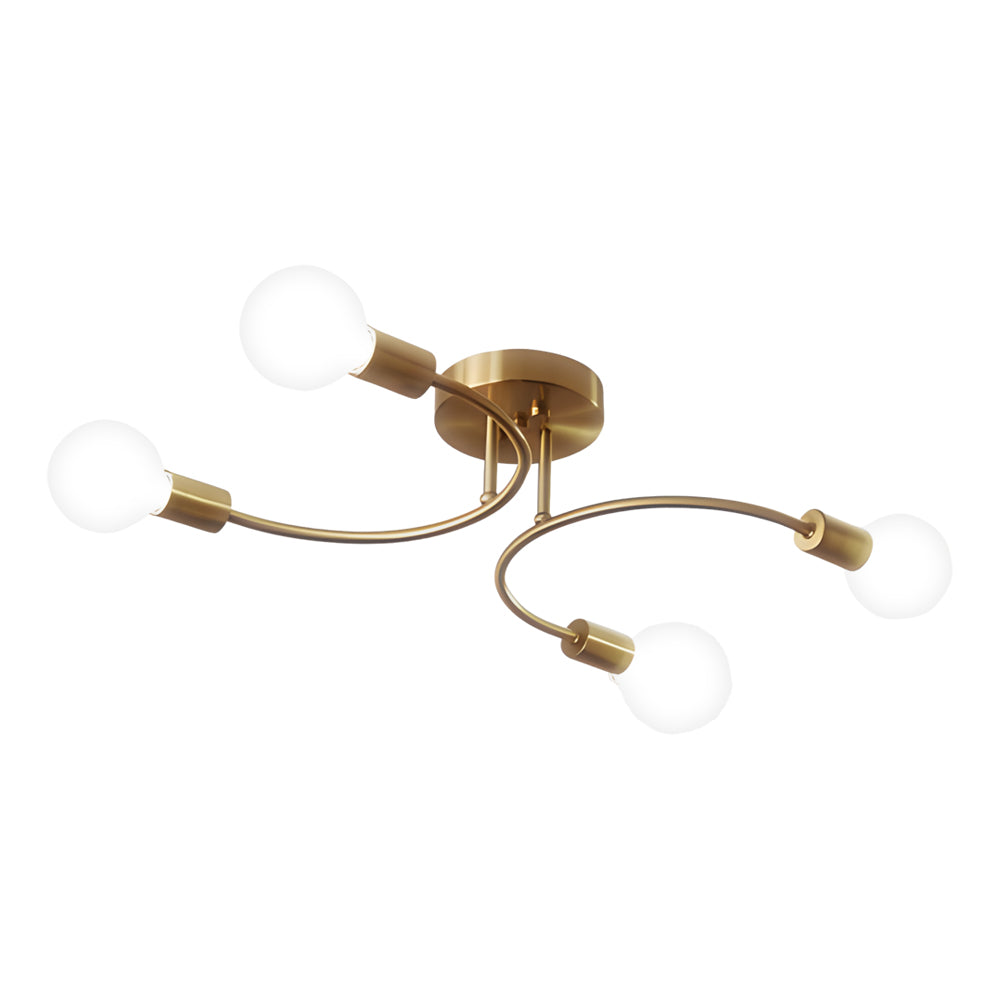 Flush Mount Gold Ceiling Light - Modern Curved Arm Iron Design