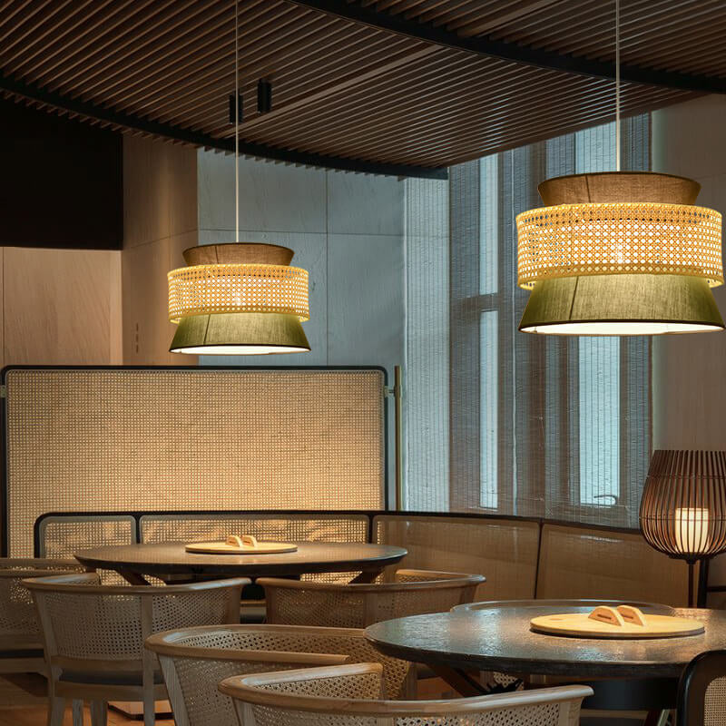 Modern Rattan Japanese Drum Pendant Light - 1-Light Fixture for Home Decor