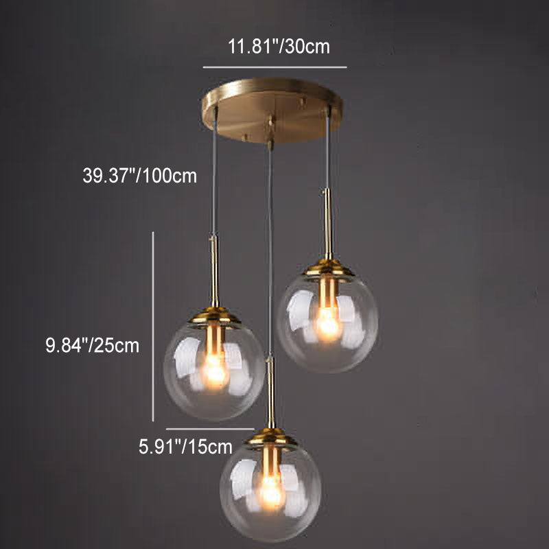 Contemporary Nordic Copper Glass Shade Island Light Chandelier - 1/3/5-Light for Dining Room
