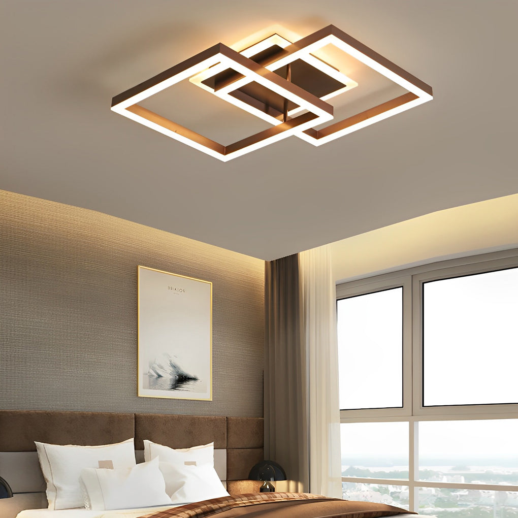 Modern Square Overlapping LED Ceiling Light Fixture - Brown Aluminum Design