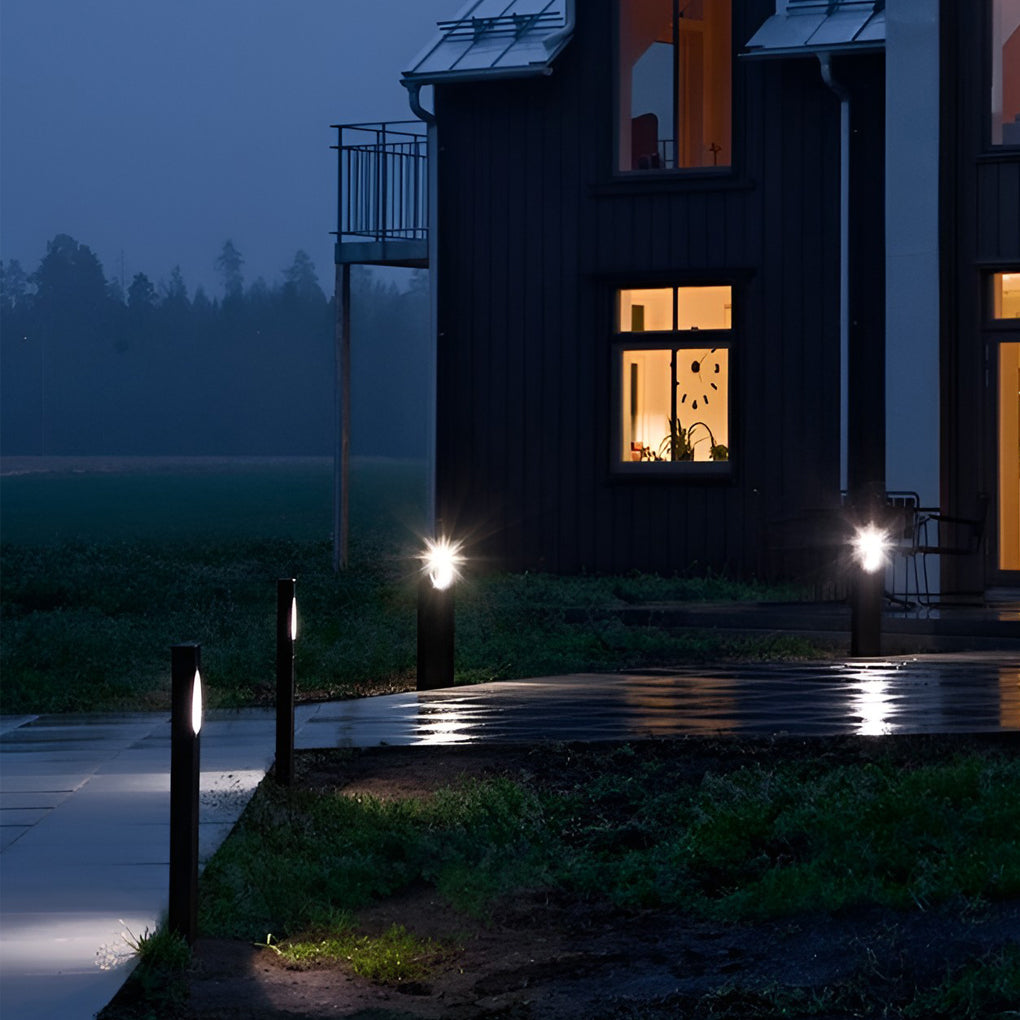 Sleek Black Modern Outdoor Pathway Bollard Lights with Round Hole Feature