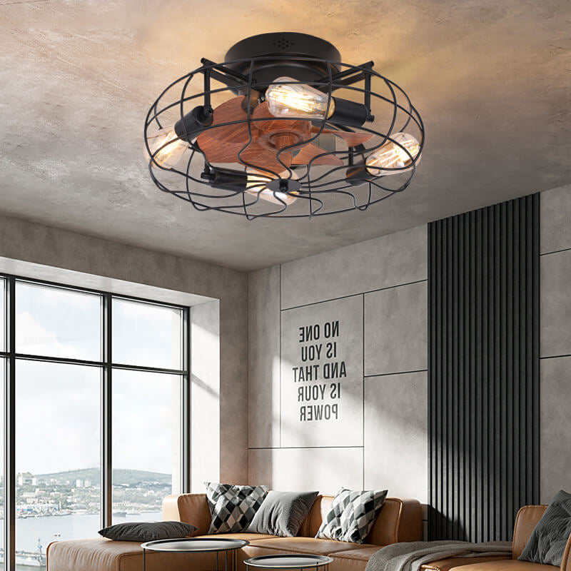 Industrial Retro Tungsten 4-Light Flush Mount Ceiling Fan Light