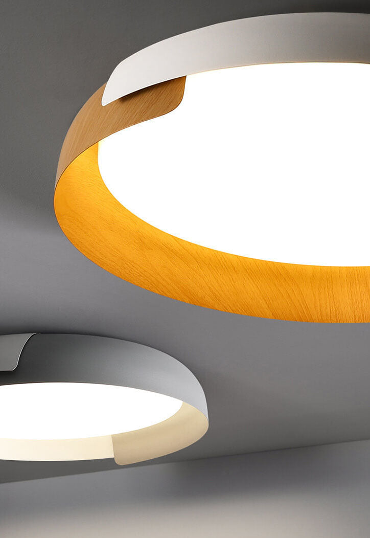 Minimalist Round Wood Grain LED Flush Mount Ceiling Light