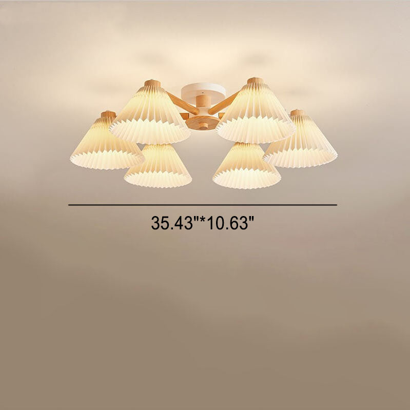 Nordic Wood Pleated Shade Semi-Flush Mount Ceiling Light - 3/6/8 Light Options for Modern Home Decor